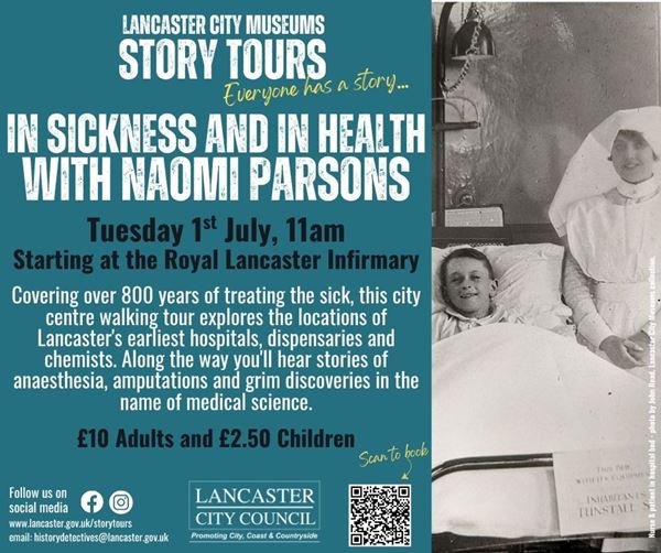 poster with same info as this page and a photo of a nurse in a traditional uniform standing beside a boy in a hospital bed.